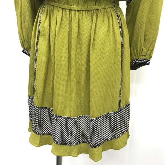 Derek Lam Silk Lime Green Peasant Tie Elastic Waist Midi Shift Dress S/US4/IT40 - Picture 9 of 13